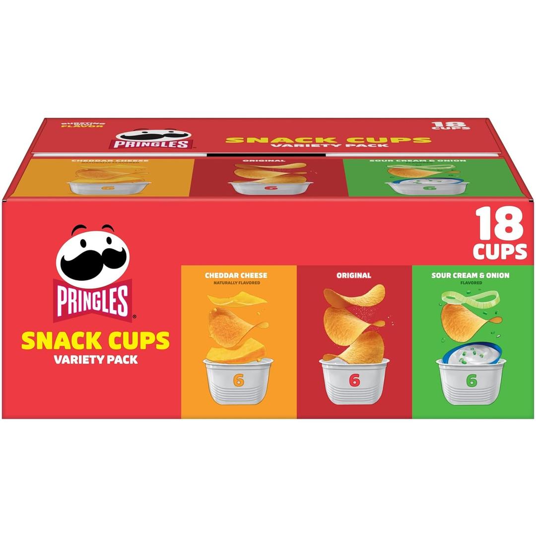 Pringles Potato Crisps Chips, Lunch Snacks, Snack Cups, Variety Pack, 12.9oz Box (18 Cups), BBD: 23/May/2025