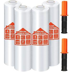 JARLINK Stretch Film, 15 Inch x 1000 Feet Shrink Wrap for Pallet Wrap, Industrial Strength Stretch Wrap with Handles, Moving Wrapping Plastic Roll, 60 Gauge, 4 Pack