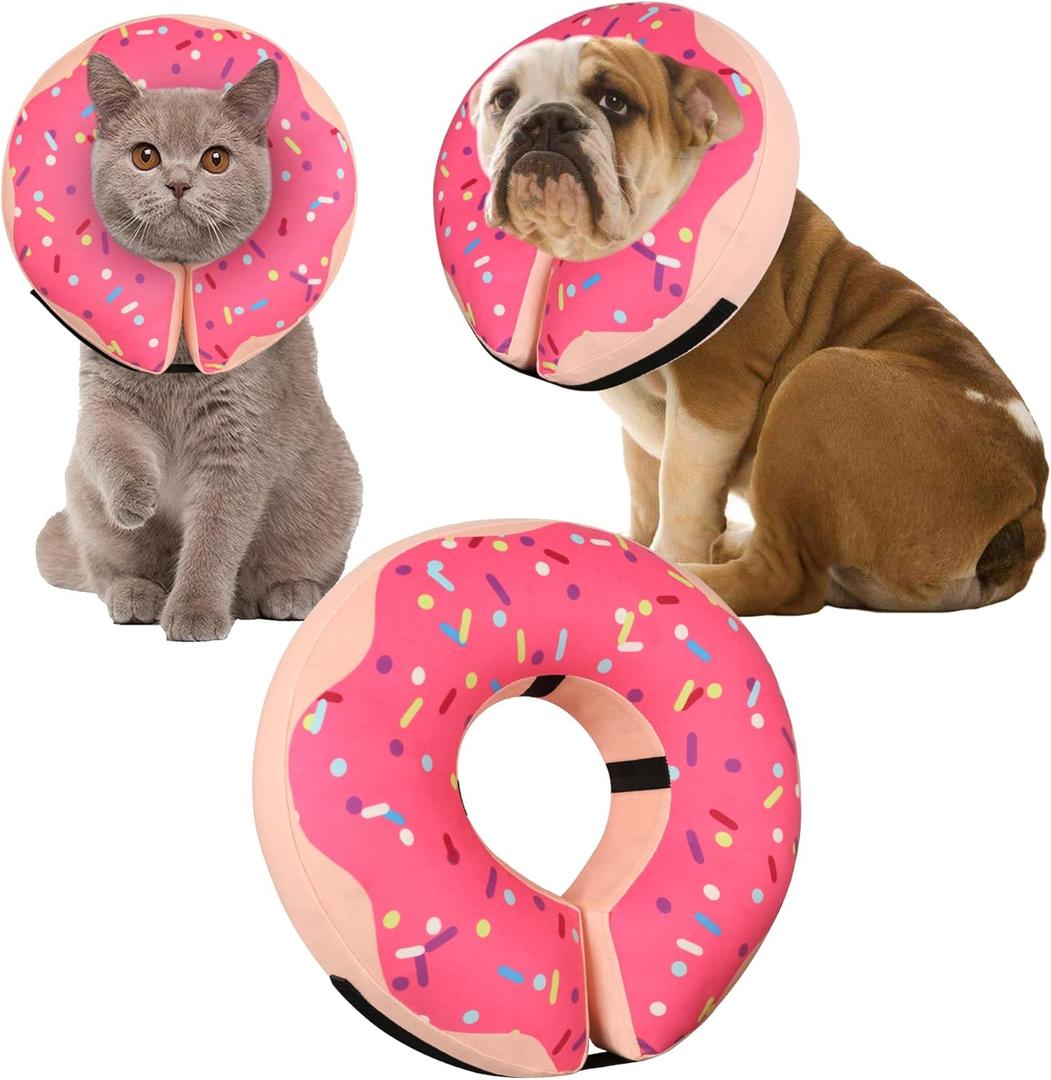 Inflatable Cone Collar for Large Medium Small Dogs, Soft Adjustable Recovery Collar for Dogs Cats,Dog Cone Neck Donut Alternative After Surgery(Pink,Small (SNeck 4"-7")