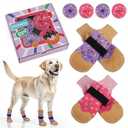 EXPAWLORER 8 Pcs Donut Dog Socks with Gift Box, Dog Boots & Paw Protectors in Winter, Dog Booties for Hardwood Floor Anti Slip, Prevent Licking Paws, Dog Shoes for Medium Senior Dogs