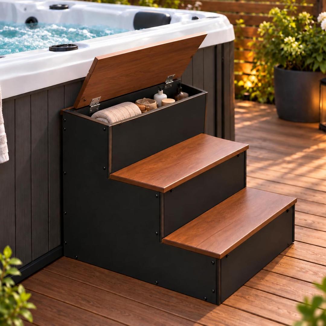 SiliFine 3 Steps 3-Step Hot Tub Steps Outdoor with Storage Heavy Duty