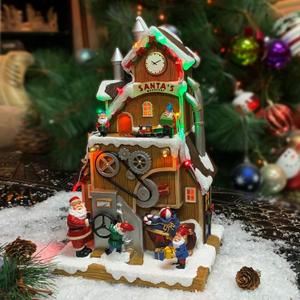 Santas Workshop Animated Christmas Village Moments in Time LED Lights, Music & Moving Scene Hand-Painted Polyresin Holiday Building with Adapter Christmas Home Dcor Collectible