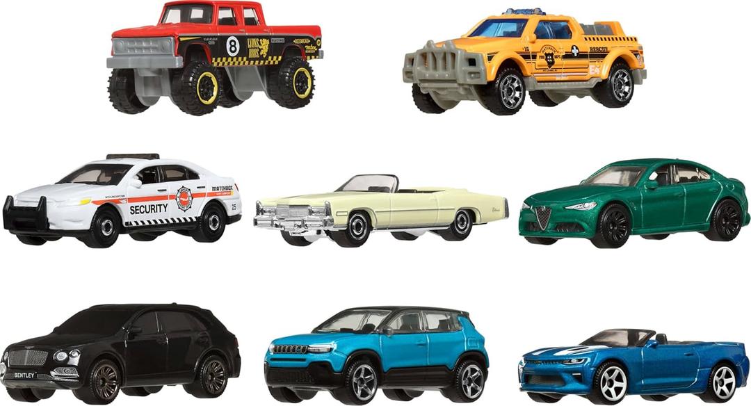 Matchbox 1:64 Scale Die-Cast Toy Cars or Trucks, Set of 8, Themed Multipack of 8 Vehicles Including 1 Exclusive (Styles May Vary)