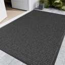 Indoor Outdoor Front Door Mats, 72" x 48" Rubber Backing Non Slip Durable Welcome Floor Mats for Patio, Garage Entrance, Stain and Fade Resistant Commercial Doormats for High Traffic (Gray Squares)