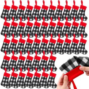 BBTO Christmas Mini Stockings Small Christmas Stocking 7 Inches Plaid Buffalo Stocking Ornament(White Black, 48 Pieces) (White Black)
