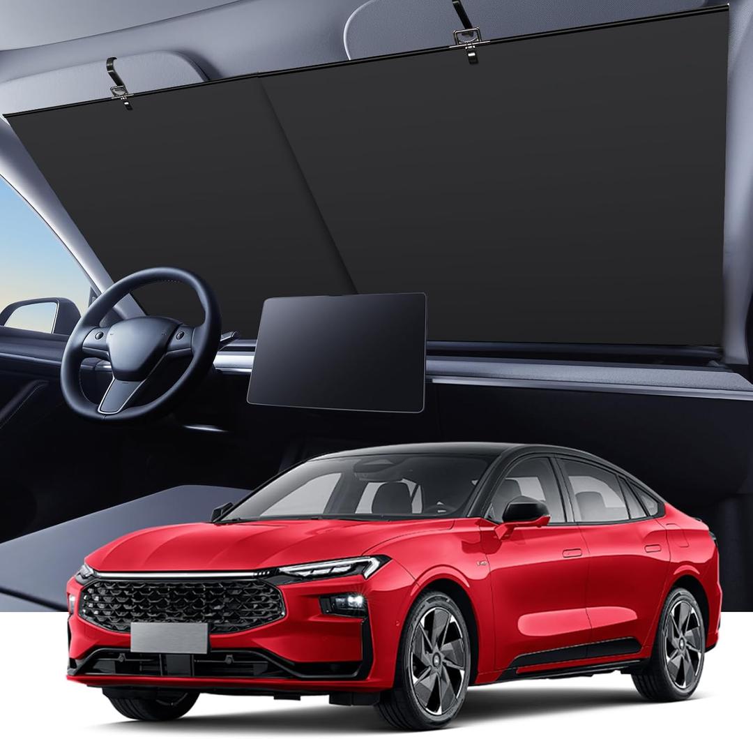 Automatic Retractable Car Sunshade, 2025 New Adjustable Auto Windshield Sun Shade, 35x50 Inch Suction Cup Sunshade for Various Models, UV Blocking Protects for Drivers