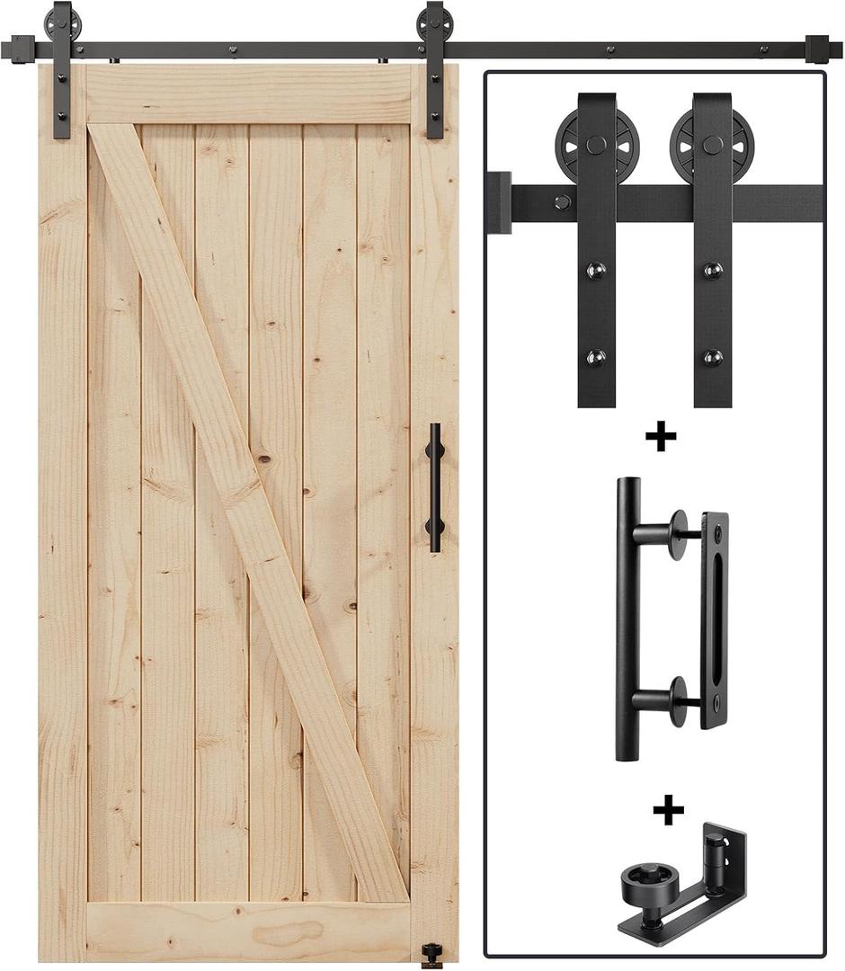 EaseLife 6.7FT Sliding Barn Door Hardware Track Kit & Handle,Big Industrial Spoke Wheel Pulley,Wall Mount,Slide Smoothly Quietly,Easy Install,Black,80" Track Fit for 36-38" Wide Opening (No Door)