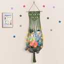 Stuffed Animal Storage, 63'' Jumbo Stuffed Animal Hammock Corner Wall Ceiling Over Door Hanging Toy Hammock Organizer, Avocado Green Toy Net w/Boho Tassels Star Light for Nursery Boys Girls