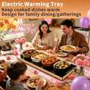Electric Warming Tray (L 32"x12")Food Warmers for Parties Buffet with Thermostat & Full Surface Heating, Tempered Glass Warming Mat for Food, Temperature Adjustable Gold Handles Food Warming Mat