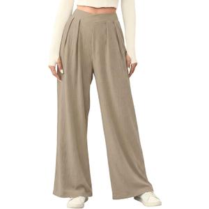 Acelitt Womens Casual Lightweight Palazzo Pants, S-XXL (Beige, S)
