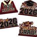 4 PCS Class of 2026 Wooden Graduation Centerpieces, Black and Red Graduation Table Centerpieces with Jack Base, Congrats Grad Sign for Class of 2026 Celebrations Party Decorations Supplies