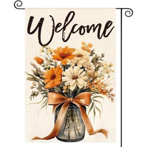 AVOIN colorlife Welcome Mason Jar Fall Floral Garden Flag 12x18 Inch