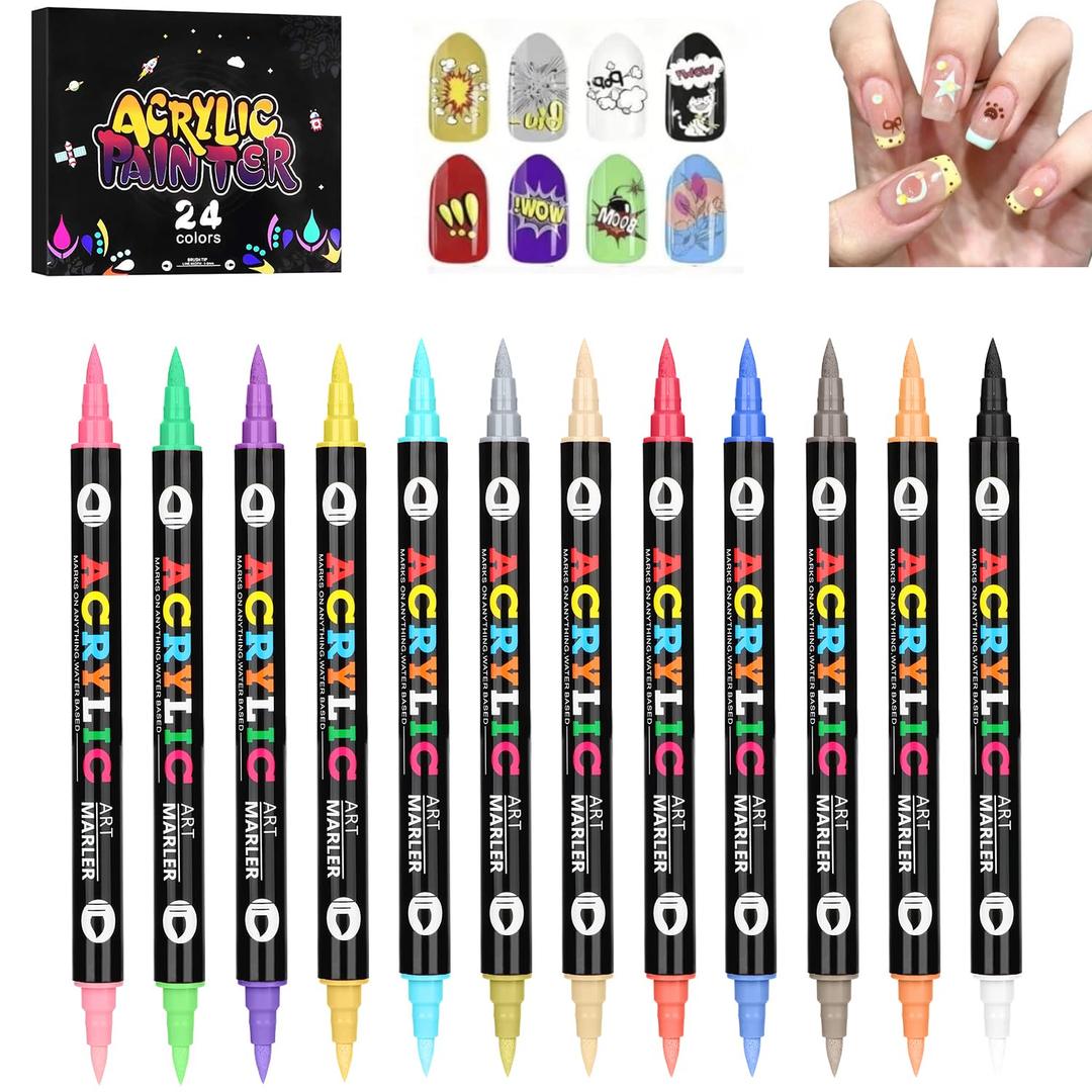 24 Colors Nail Art Pens Set,Upgraded Nail Art Markers Polish Pen, Dual Tip Nail Art Pens For Painting Nails, Quick Drying Long Lasting Nail Dotting Tool, DIY Nail Art Kit for Everyone and Beginners