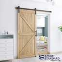 SMARTSTANDARD 6 FT Heavy Duty Sturdy Sliding Barn Door Hardware Kit, Black, (Whole Set Includes 1x Pull Handle Set & 1x Floor Guide) Fit 34''-36" Wide Door Panel (I Shape Hanger)