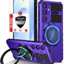 for Samsung Galaxy S25 Case Compatible Wireless Charging Magnetic,with 1 Screen Protector,for S25 Phone Case Built-in 360Kickstand Ring Military Grade Shockproof Heavy Duty Protection Purple