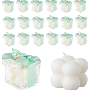 ACITHGL 30 Sets Fully Assembled Small Bubble Candle Party Favors for Guests Bulk Bridal Showers Favors Candles with Stylish Ribbons Thank You Cards Gifts (Green)