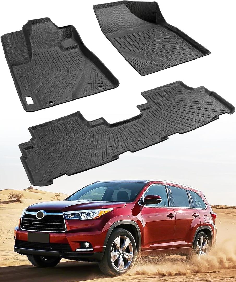 All Weather Floor Mats for Toyota Highlander 2013 2012 2011 2010 2009 2008 (Not for Hybrid), Heavy Duty Rubber Waterproof Car Accessories Custom Fit for Front & Rear Row Backseat, Black