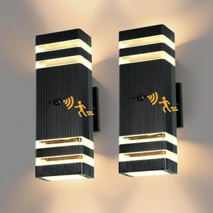 Dusk to Dawn Motion Sensor Porch Light with 3 Lighting Modes, Waterproof Up Down Wall Sconce with Adjustable Bulbs, Aluminum Exterior Light Fixtures for Entryway, Patio, Garage,ETL Listed (Warm Light 2 Pack)