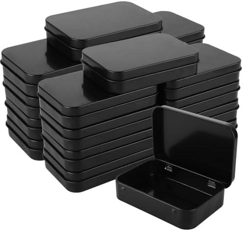 QTLCOHD 50 Pack Metal Rectangular Empty Hinged Tins Black Mini Tin Boxes Containers 3 Ounce Small Tins with Lids for Storage Drawing Pin Candies Jewelry Crafts