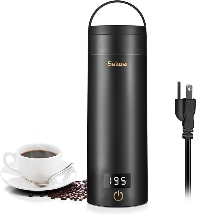 Sekaer Travel Electric Tea Kettle Portable Small Mini Coffee Kettle, with 4 Variable Presets, Personal Hot Water Boiler 304 Stainless Steel with Auto ShutOff & Boil Dry Protection, SY618B