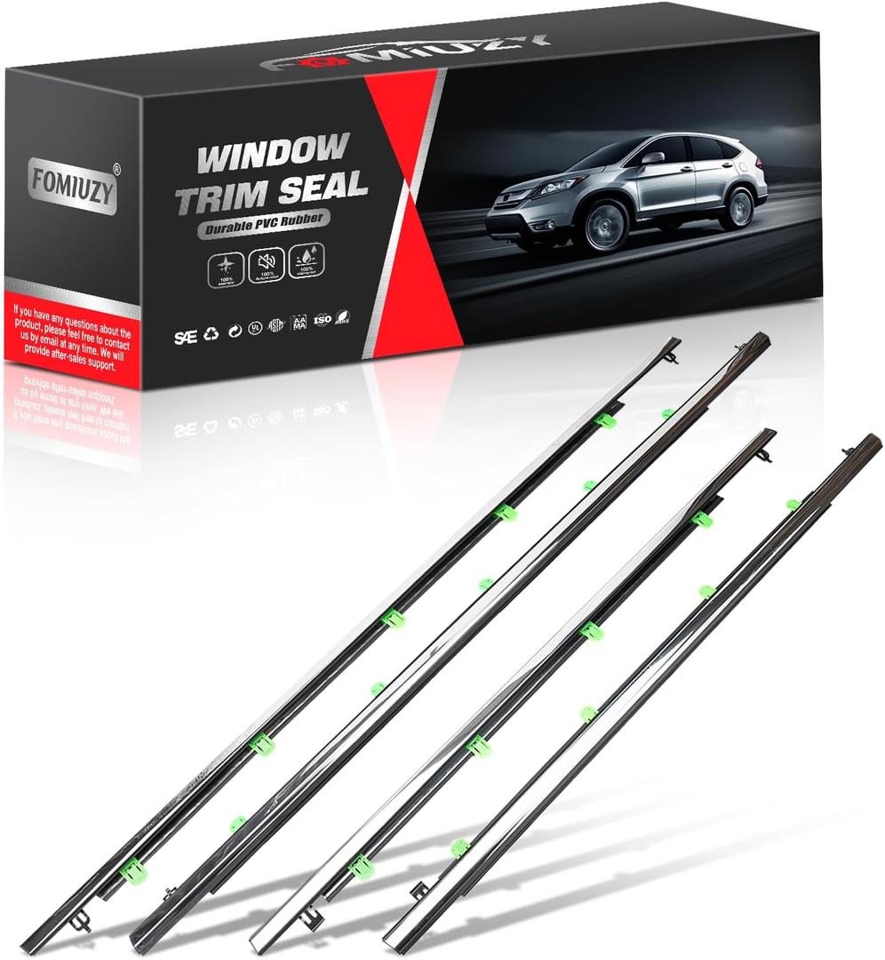 Door Window Trim Seal Weather Stripping Moulding Belt Glass Sweep Felt Kit Fit Honda CRV CR-V 2007 2008 2009 2010 2011 Replaces 72410-SWA-A01 72450-SWA-A01 72910-SWA-A01 72950-SWA-A01(Chrome)