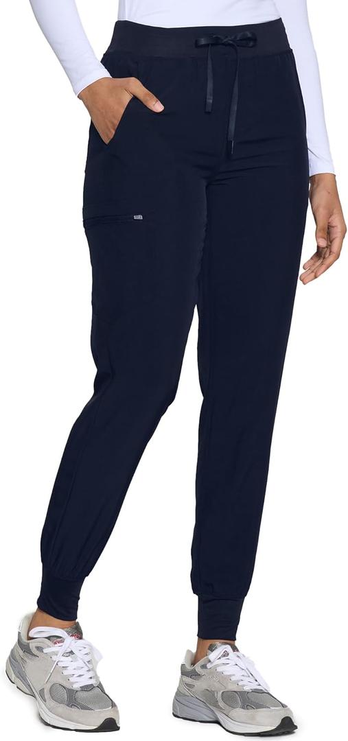 COZYFIT Womens Scrub Pants - Soft Stretch Yoga Style with 5 Pockets, Slim Fit Jogger Scrubs Pants for Women Tall (X-Small, Navy Blue)