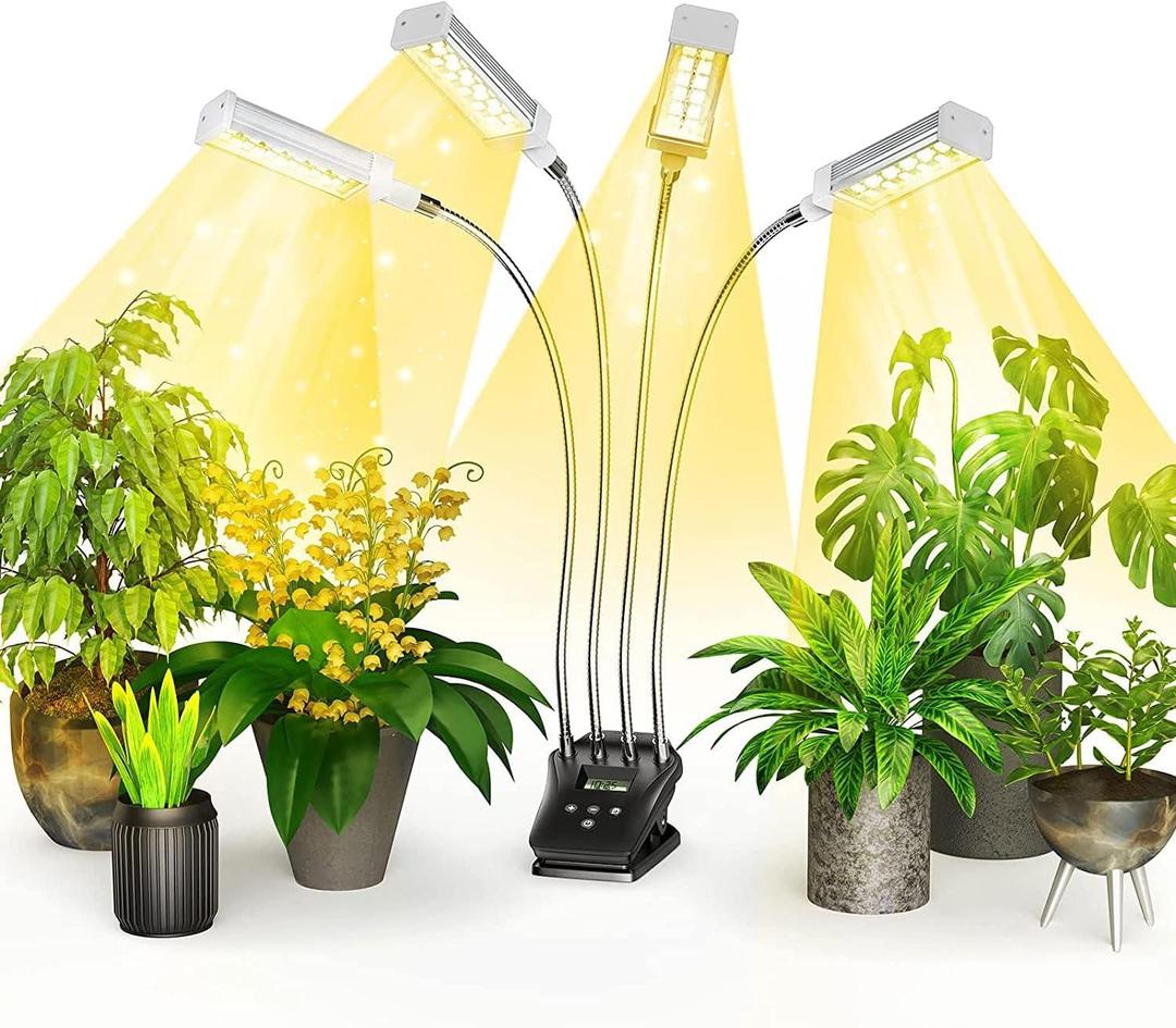 LED Grow Light, 144LEDs Full Spectrum Clip Plant Growing Lamp 360° Adjustable Timed Plant Grow Lamp for Indoor Plants Greenhouse(Silver)