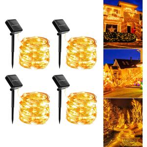 Solar Fairy Lights Outdoor Waterproof, 4 Pack 224Ft 600LED Solar Powered String Lights, 8 Modes Copper Wire Twinkle Lights for Outside Party Yard Camping Easter Christmas Decor(Warm White)