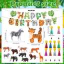 Leinuosen 21 Pcs Safari Animals Happy Birthday Party Decorations 10 Animal Figure Model Cake Topper 10 Mini Party Hat, 1 Happy Birthday Banner for Mini Animals Themed Decor