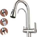Kitchen Sink Faucet with Pull - Down Sprayer, 2 - Handle 3 - in - 1 Kitchen Sink Filter Faucet, Cold and Hot Mixer Drinking Water Faucet (3-in-1 Filter Faucet, Chrome)