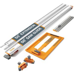 BORA NGX 5pc Deluxe Clamp Edge Set - 50 inch Guide Rail + 50 inch Rail Extension, NGX Saw Plate, T-Square Attachment & Track Clamps - Track Saw system for Circular Saw - 544550