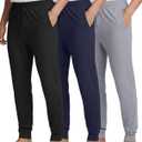 Real Essentials 3 Pack: Men's Soft Lounge Sleep Joggers - Pajama Pants Drawstring & Pockets (Available in Big & Tall) (L)