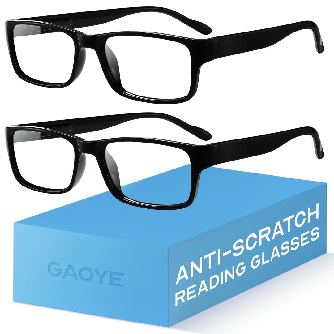Gaoye + 0.50 2-Pack of Reading Glasses - Blue-Light Filter, UV Protection - Readers with Rectangle Frames