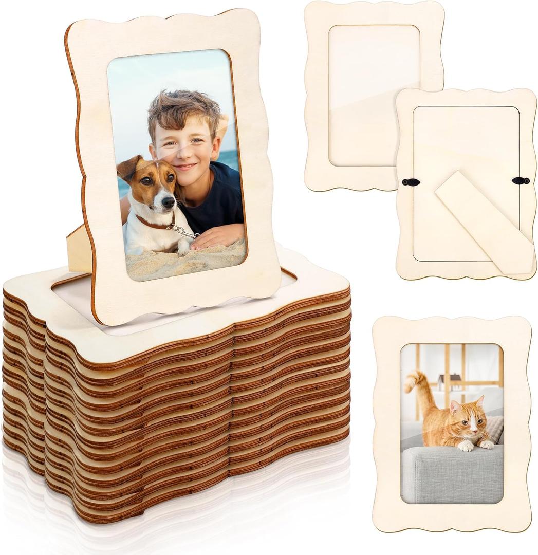 Fovths 15 Pieces Wooden Picture Frame Unfinished Wood Photo Frames 4x6 Inch Wavy Edge DIY Picture Frame Set with PVC Cover for Photos Postcard Craft DIY Art Projects, Home Decor