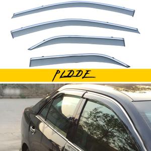 4pcs Smoke Tint with Chrome Trim Outside Mount Tape On/Clip On Style PVC Sun Rain Guard Window Visors Compatible with 2012-2014 Toyota Camry