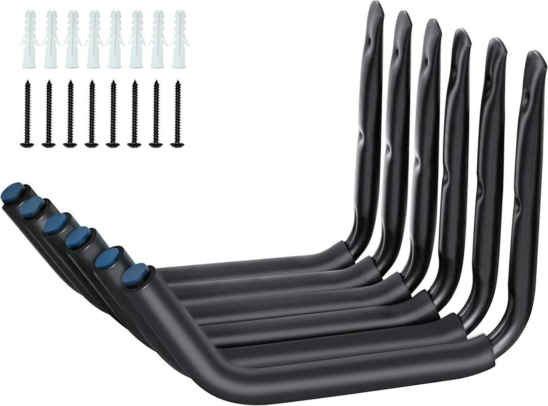 WMK 120 lbs Kayak Storage Racks, 6 Pack Wall Mount Kayak Hooks, 15'' Garage Storage Hangers for Hanging Canoe Surfboard Snowboard Paddle Board Ladder Bike