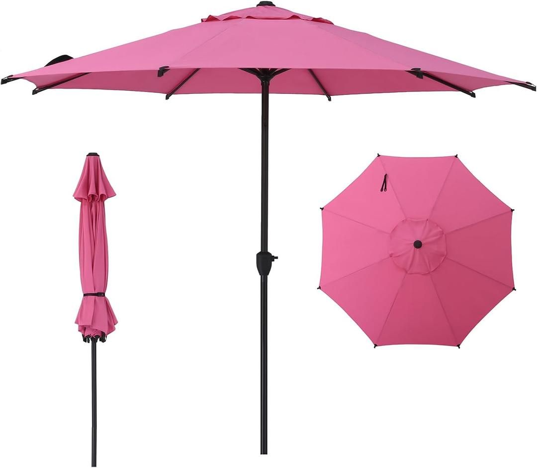 Abba Patio 9FT Lyon Outdoor Patio Umbrella Outdoor Table Umbrella with Crank Market Umbrella 8 Sturdy Ribs UV Protection Waterproof and Push Button Tilt for Garden Deck Backyard Pool,Pink