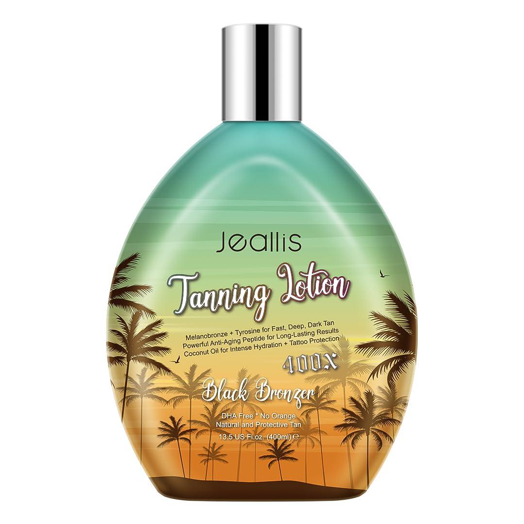 Jeallis Extreme Dark Tanning Lotion Accelerator for Indoor Tanning Beds & Outdoor Sun Tan with Bronzer to Get Dark Fast Tan, Bronzing Tanning Lotion with Tattoo Protecting Formula, DHA Free, 13.5oz