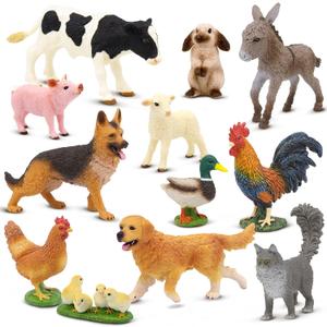 Beetots Farm Animals Toy Set, 12 Realistic Small Animal Figurines with Pets, Livestock, Poultry for Kids Ages 3+, Educational Learning Playset for Toddlers Boys Girls