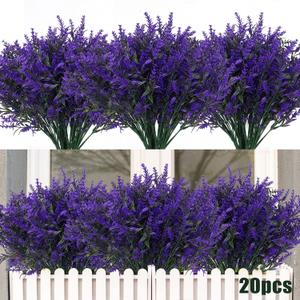RECUTMS 20 Bundles Outdoor Artificial Flowers UV Resistant Fake Outdoor Plants, Faux Greenery for Indoor Outside Hanging Plants Garden Porch Window Box Home Wedding Farmhouse Dcor(Purple)