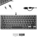 Macally Wired Keyboard for Mac with USB Hub (2X USBC / 1x USBA) - Compatible Small Apple Key Board with 2 in 1 USB Plug - for MacBook Pro/Air, Mac mini, iMac (Black)