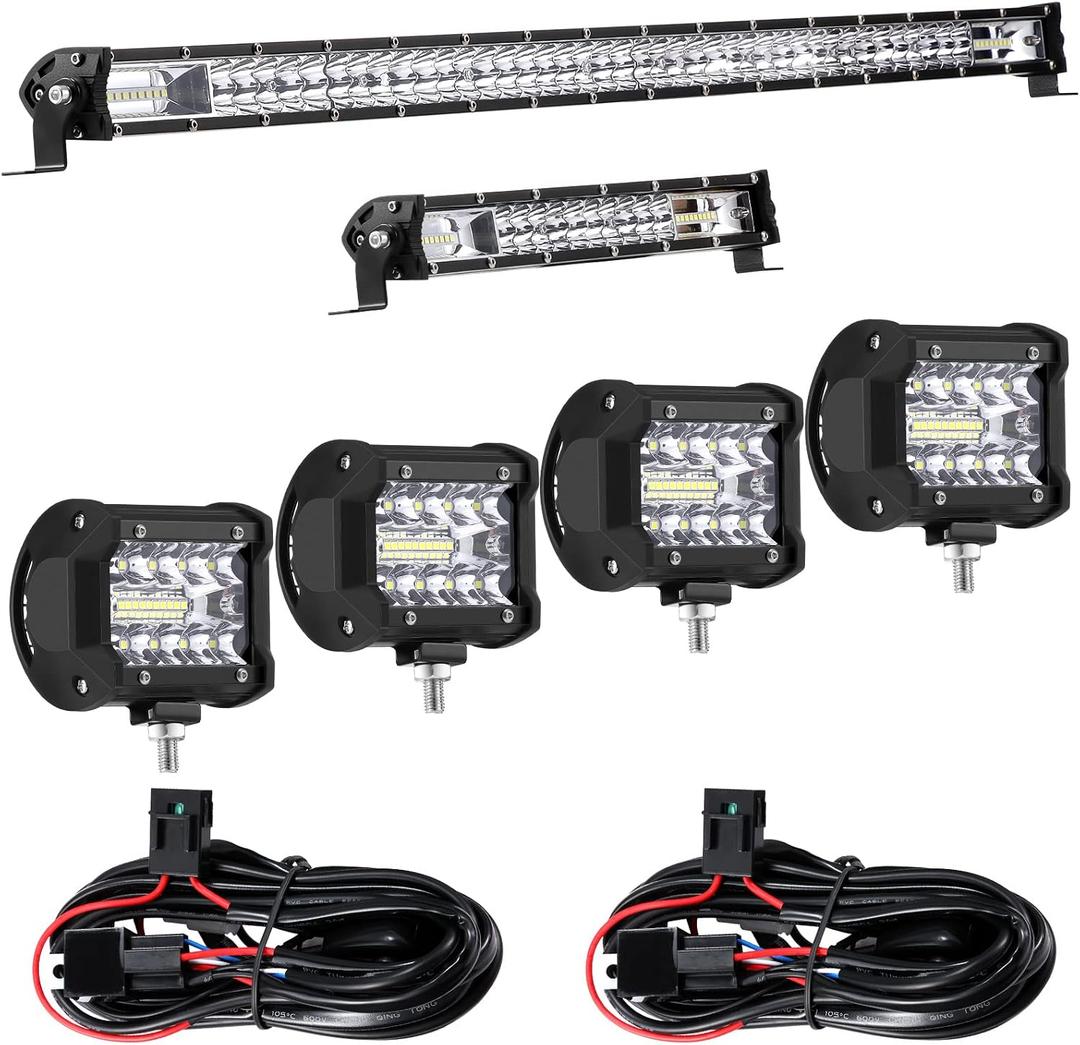 Frienda 8 Pcs 30, 15 Inch LED Light Bar Kit with 4 Inch LED Pods and 12 V Wiring Harness Kit Double Row Utv Truck Light Bars for Trucks ATV Utv SUV Pickup Boat