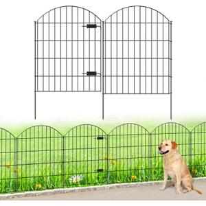 Metal Garden Fence with Gate 36in (H) x 18.7ft (L), 1 Gate+7 Panels Dog Fence Border Fence Animal Barrier, No Dig Garden Fencing for Yard Flower Bed Lawn Patio Outdoor,ECG3508,Black
