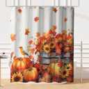 Fall Sunflower Shower Curtain Pumpkin Autumn Harvest Shower Curtain for Bathroom Rustic Maple Leaves Thanksgiving Bird Floral Shower Curtains with Hooks for Farmhouse Bath Decor 72"x72"