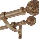 Double Curtain Rods 72 to 144 Inches(6-12feet) for Window, Adjustable Telescoping Drapery Rod with Aluminum Alloy Brackets, 1 Inch Diameter Front, 5/8 Inch Diameter Back Pipe, Brown Woodgrain
