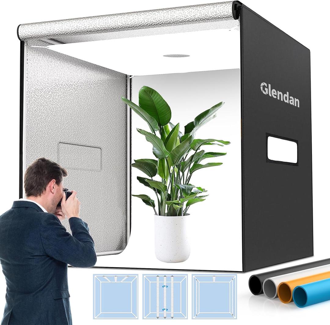 Glendan 40"x40" Light Box Photography, Large Photo Light Box with 3 Light Panels, 594 LED Beads, CRI >95, Professional Photo Booth Shooting Tent Kit with 4 Color Backdrops for Product Photography