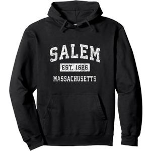 Salem Massachusetts MA Vintage Established Sports Design Pullover Hoodie, Size S