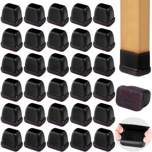 Small Rectangle Silicone Chair Leg Caps with Felt Pads, 32PCS Rectangular Chair Leg Floor Protectors for Hardwood Floors, Chair Leg Covers to Protect Floors(Black,Fit Length 0.9"-1.3" Width 0.6"-0.8")