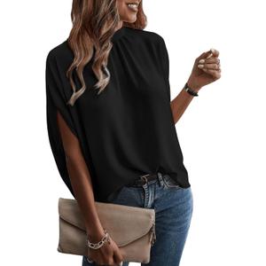 Verdusa Women's Tie Back Dolman Sleeve Blouse Top Casual Mock Neck Going Out Tops (X-Large, Black)