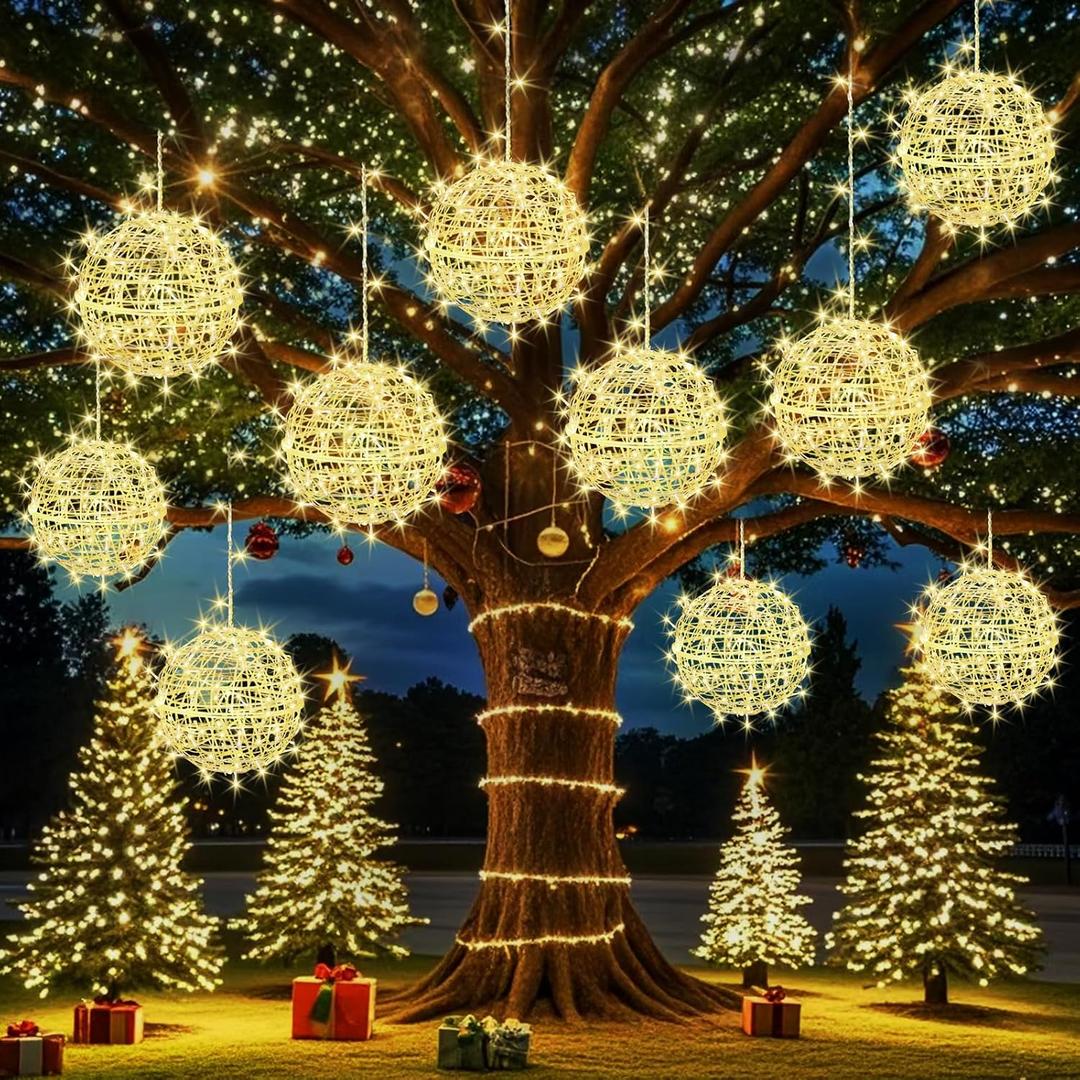 Outdoor Christmas Balls Lights Tree Lights Waterproof, 4 Pack 11.81" LED Hanging Globe Sphere Lights with 8 Lighting Modes Memory Timer Plug for Party Wedding Xmas Porch Patio Garden Yard Decorations